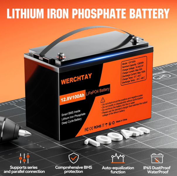 Акамулятор WERCHTAY 100Ah 12V Lifepo4 BMS WERCHTAY 100AH фото
